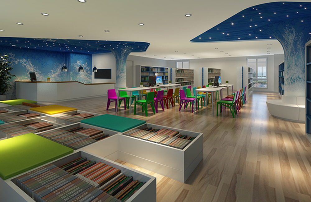 鄭州小學(xué)圖書(shū)館設(shè)計(jì)新標(biāo)桿 京創(chuàng)裝飾案例效果圖深度賞析